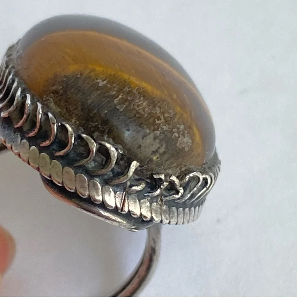 Vintage Tigers Eye Sterling Silver Ring Cocktail Oval‎ Cabachon Stone Size 6 - Picture 9 of 13